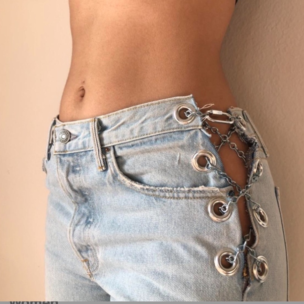 Blue Chain Detail straight fit Jeans